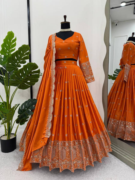 Designer Satin Silk Sequinned Lehenga Choli with Cutwork Dupatta