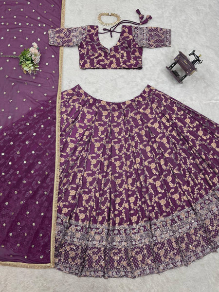 Premium Jacquard Semi-Stitched Lehenga Choli with Sequence Work Faux Georgette Dupatta