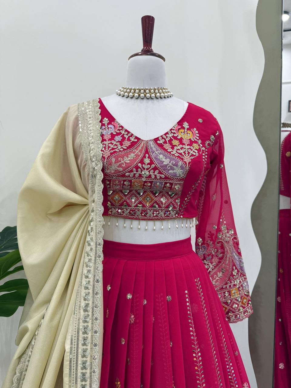 Premium Faux Georgette Lehenga Choli Set with Intricate Embroidery