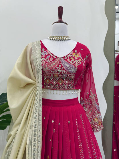 Premium Faux Georgette Lehenga Choli Set with Intricate Embroidery