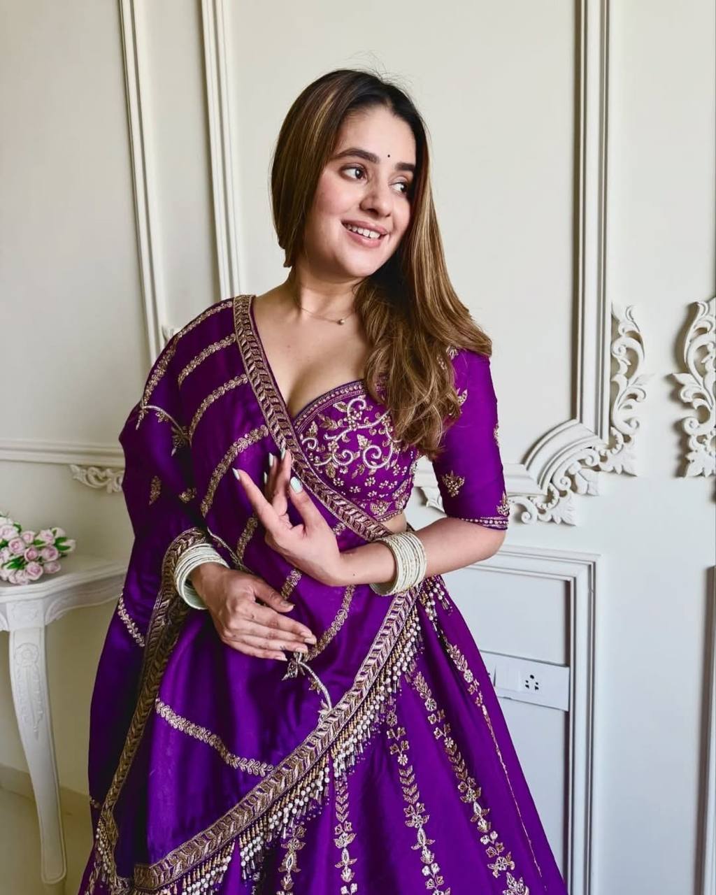 Elegant Vichitra Silk Lehenga Choli with Sequence Embroidery
