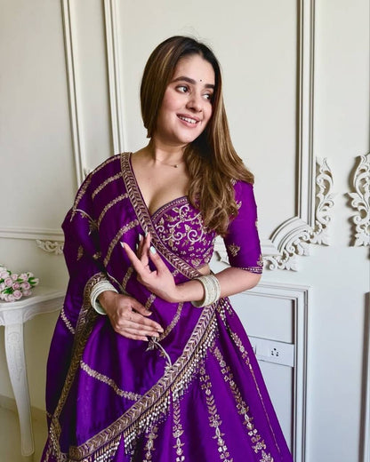 Elegant Vichitra Silk Lehenga Choli with Sequence Embroidery