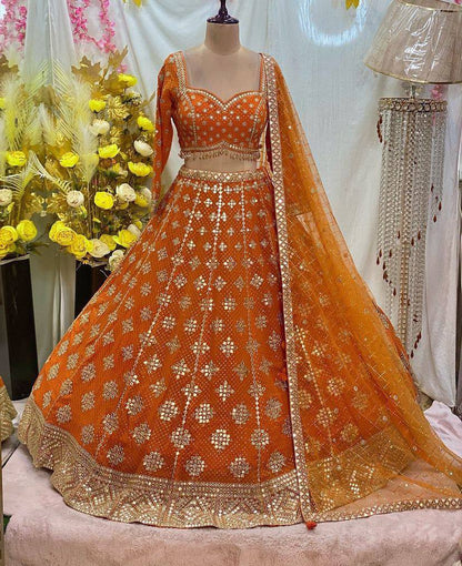 Premium Faux Georgette Real Mirror Work Lehenga Choli