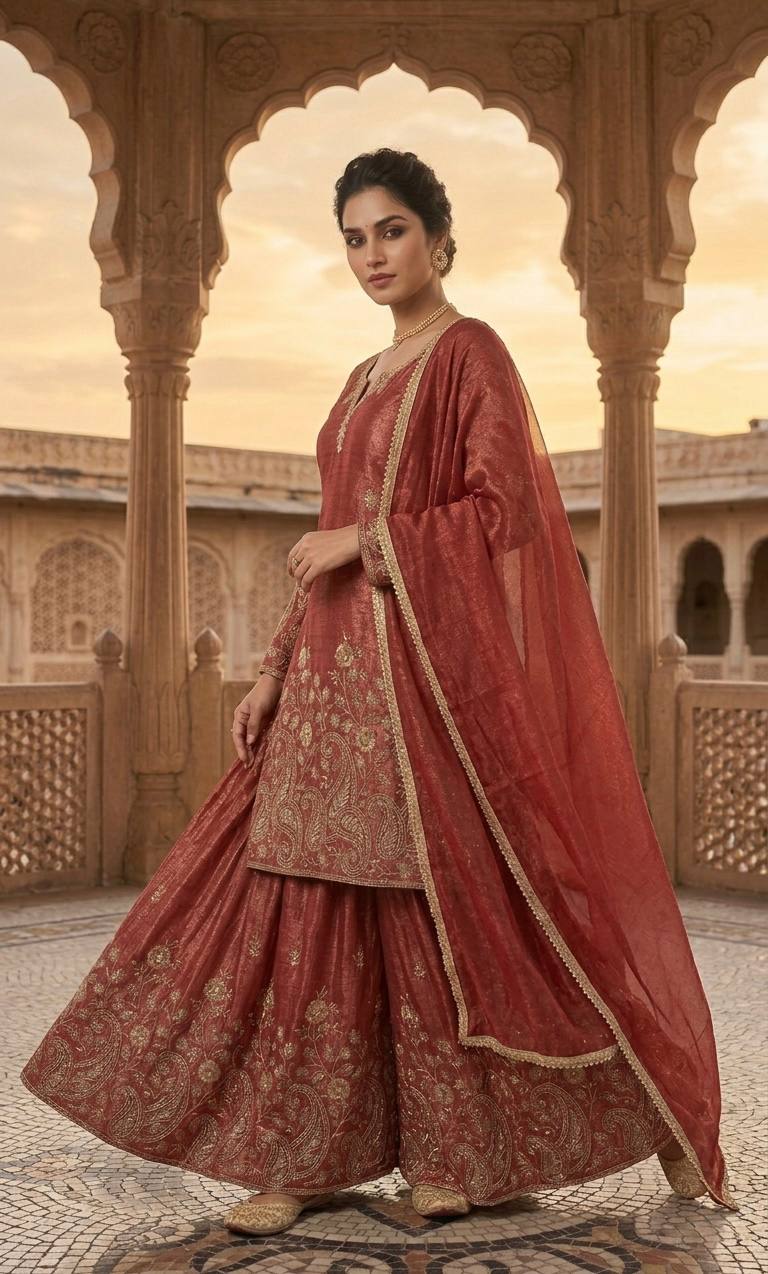 Heavy Crunchy Silk Sequence Embroidery Sharara Set