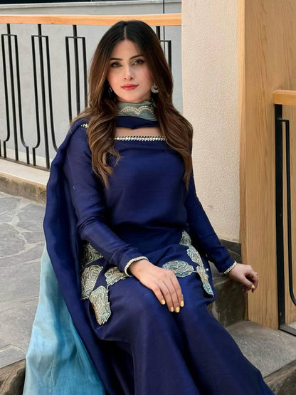 Heavy Crepe Silk Embroidered Farshi Salwar Suit Set