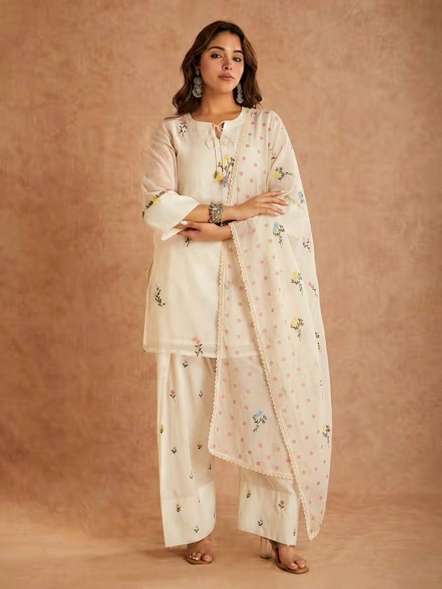 Exquisite Cotton Silk Multi-Needle Embroidered Farshi Salwar Suit