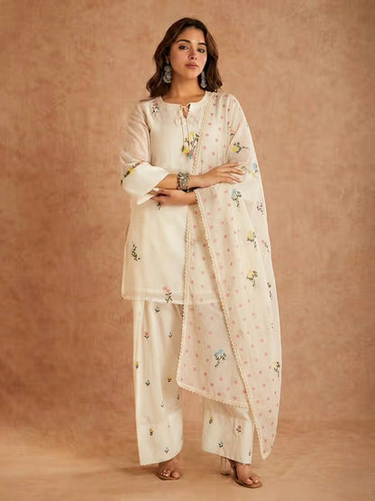 Exquisite Cotton Silk Multi-Needle Embroidered Farshi Salwar Suit