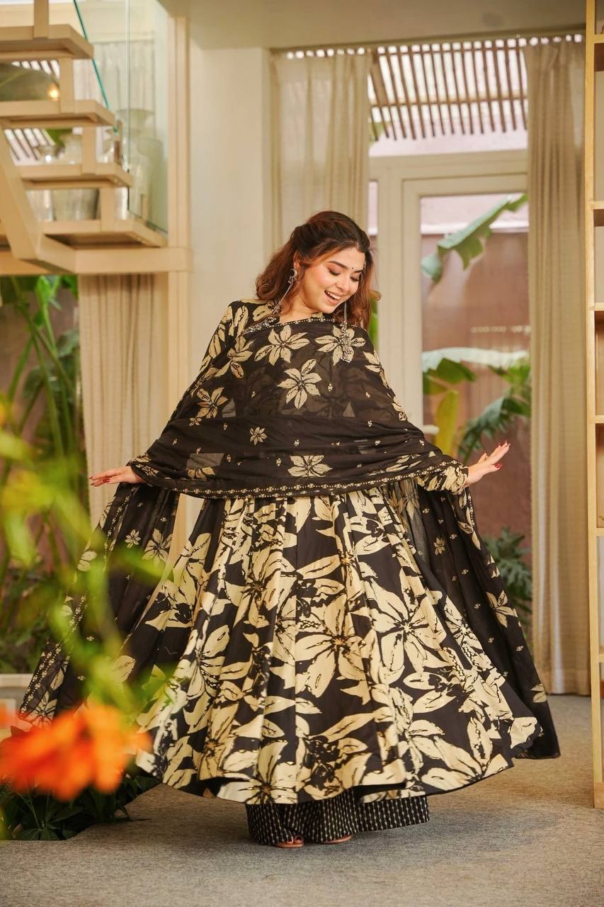 Digital Printed Muslin Cotton Anarkali Suit Set