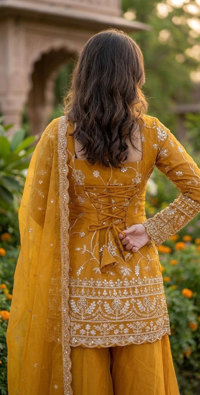 Royal Embroidered Frendy Silk Palazzo Suit Set