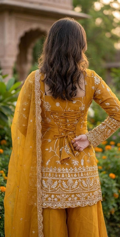 Royal Embroidered Frendy Silk Palazzo Suit Set