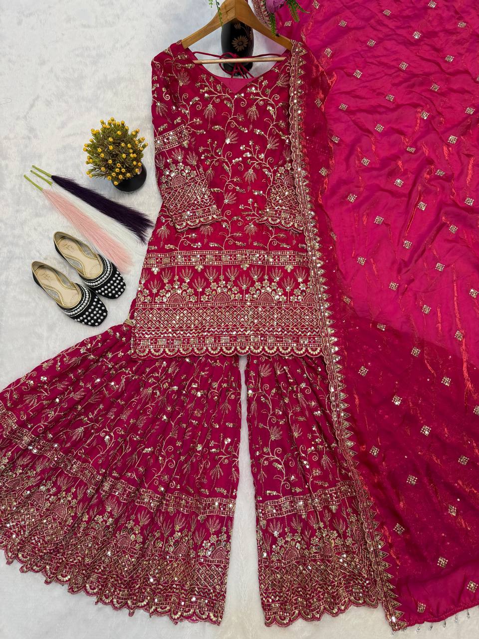 Premium Fandy Crushi Silk Sharara Suit Set
