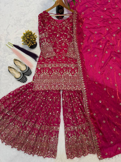 Premium Fandy Crushi Silk Sharara Suit Set