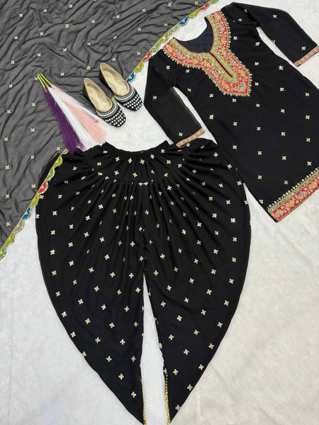 Heavy Faux Georgette Embroidered Dhoti Salwar Suit Set