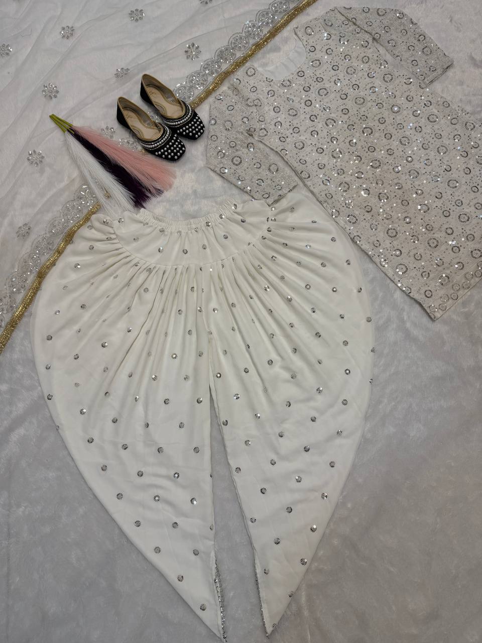 Elegant Blooming Faux Georgette Dhoti Salwar Suit Set