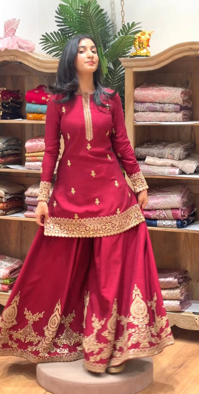 Elegant Heavy Embroidered Sharara Set
