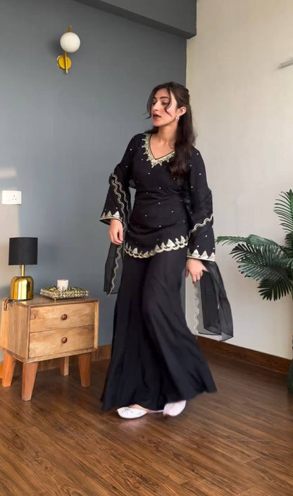 Premium Natural Crepe Silk Sharara Suit Set