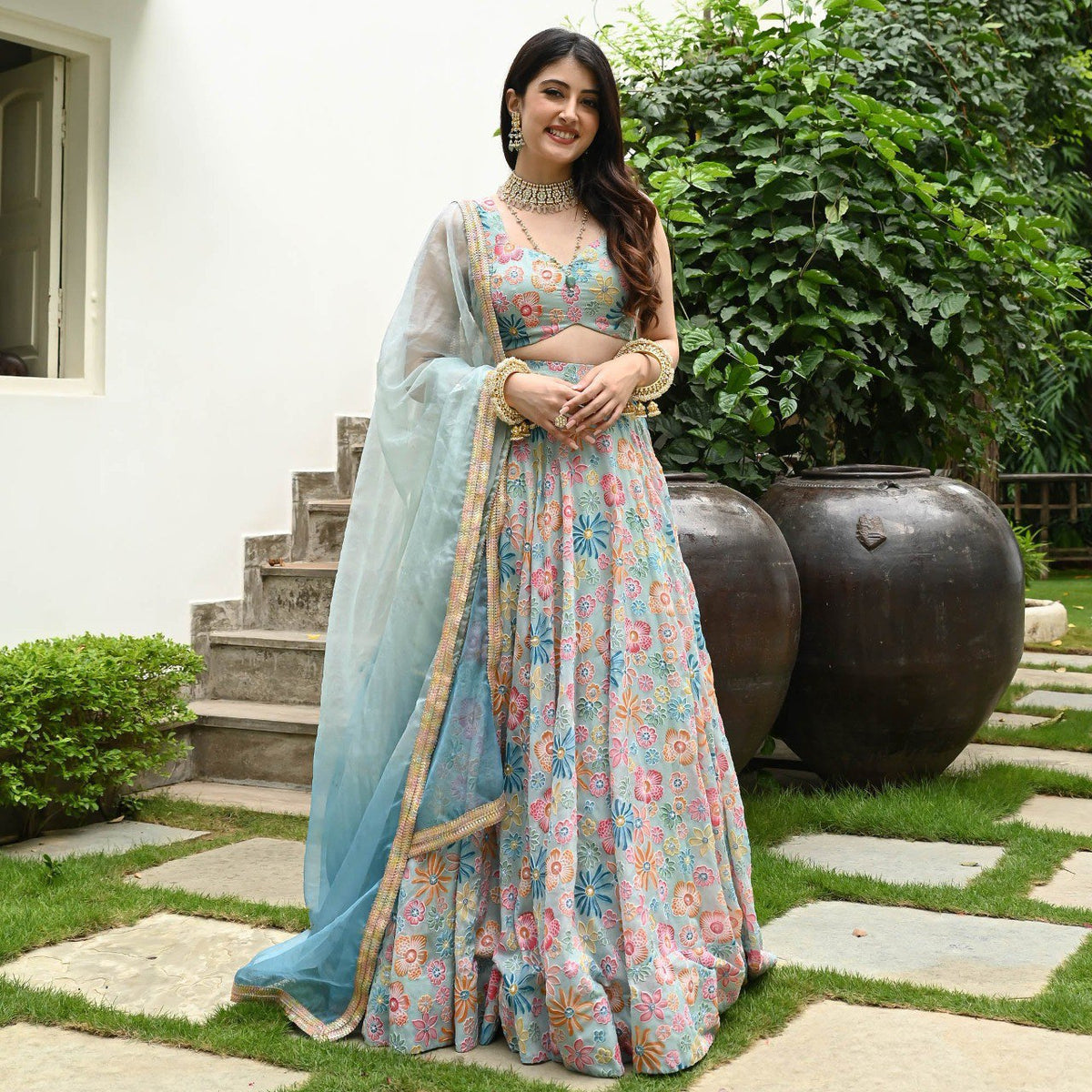 Premium Muslin Silk Multi-Color Digital Print Lehenga Set