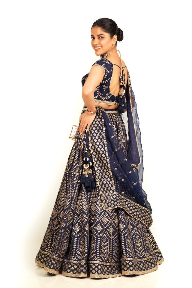 Royal Blue Malai Satin Silk Lehenga Set