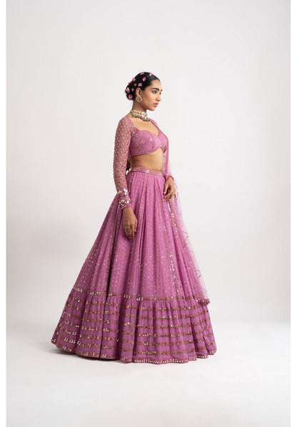 Exquisite Bottle pink Sequence Embroidery Lehenga Set