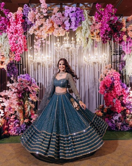 Exquisite Bottle blue Sequence Work Lehenga Set