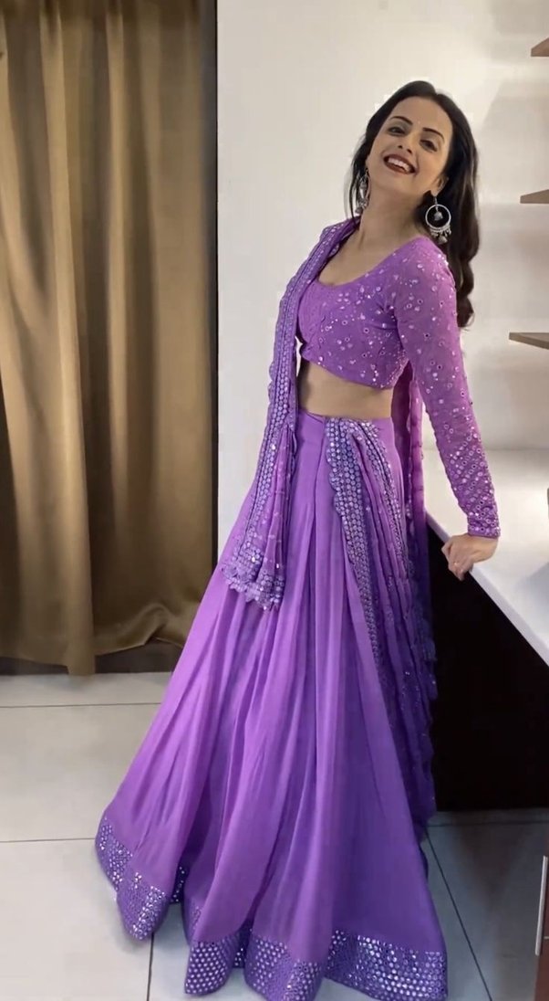 Lavender Faux Georgette Sequin Embroidery Lehenga Choli Set