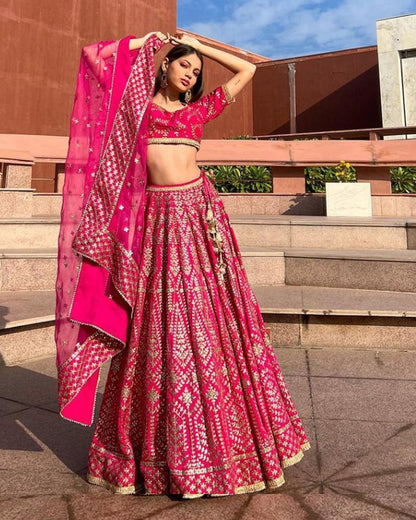 Rani Satin Silk Embroidered Lehenga Choli Set