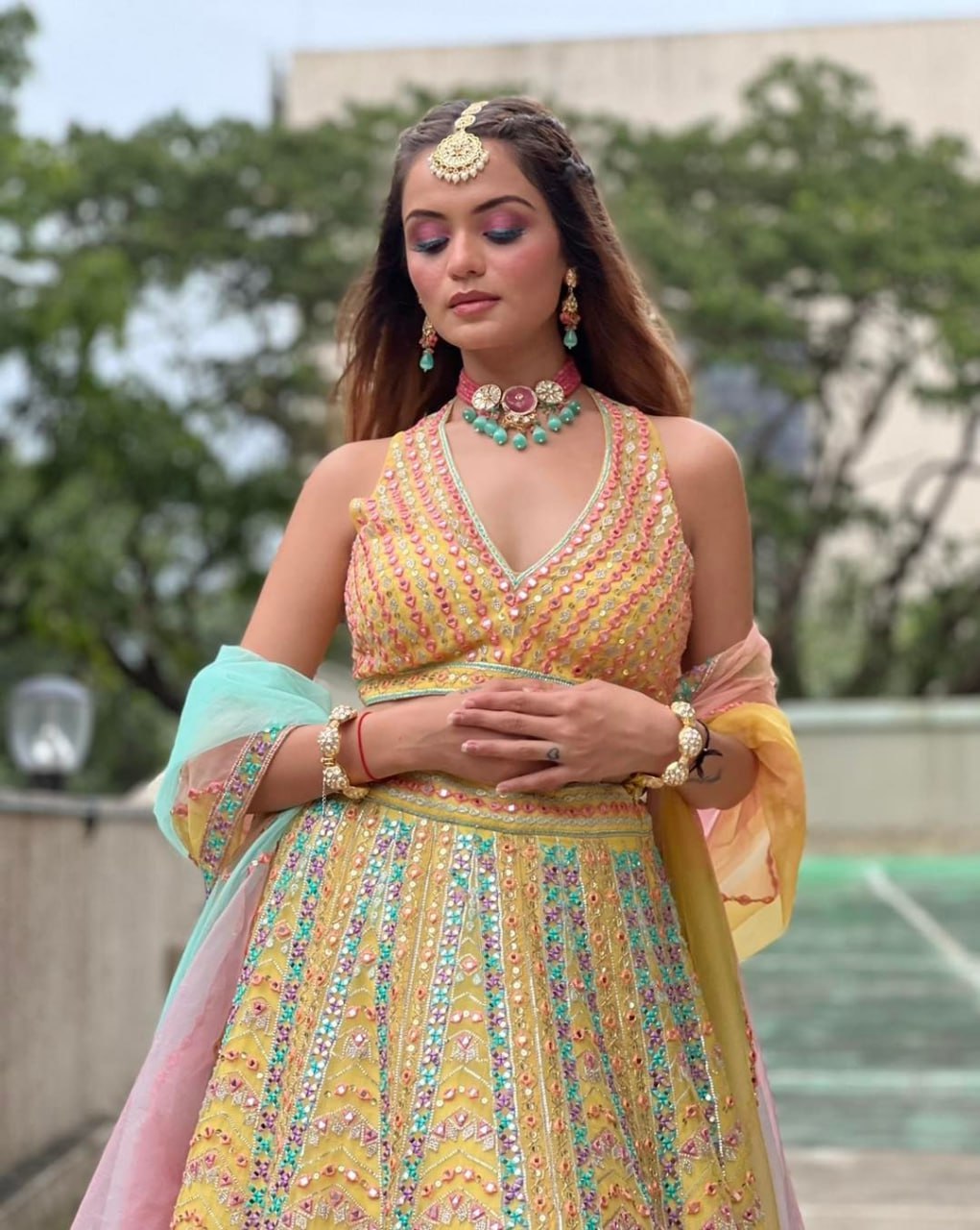 Radiant Yellow Multi-Work Dola Silk Lehenga Set