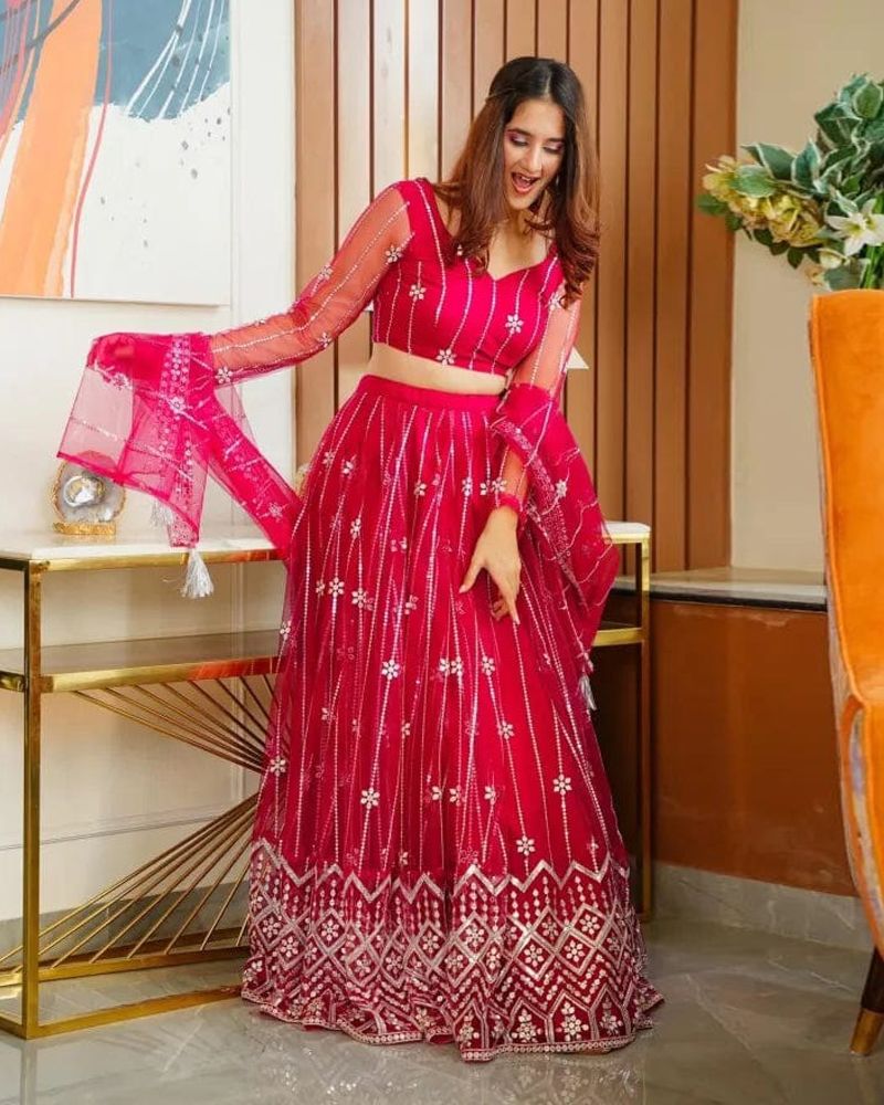 Premium Butterfly Soft Net Lehenga Choli with 9mm Sequins Jari Embroidery