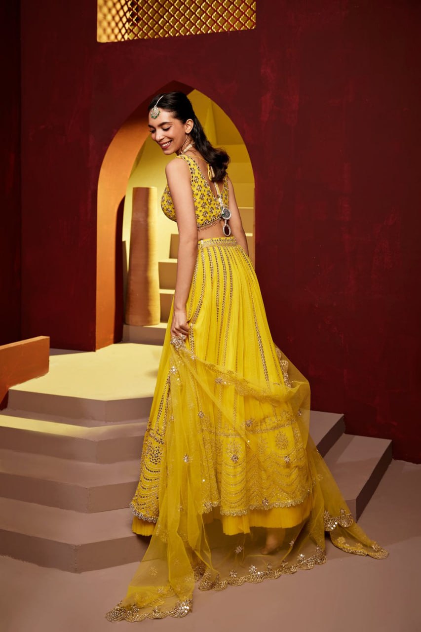 Premium Faux Georgette Lehenga Choli with 9mm Sequins Thread Embroidery