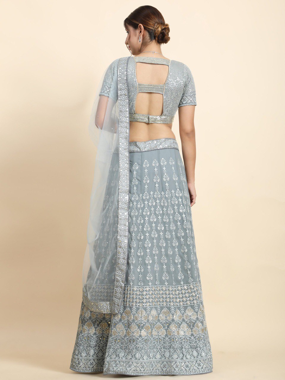 Exquisite Faux Georgette Sequin Embroidered Lehenga Set