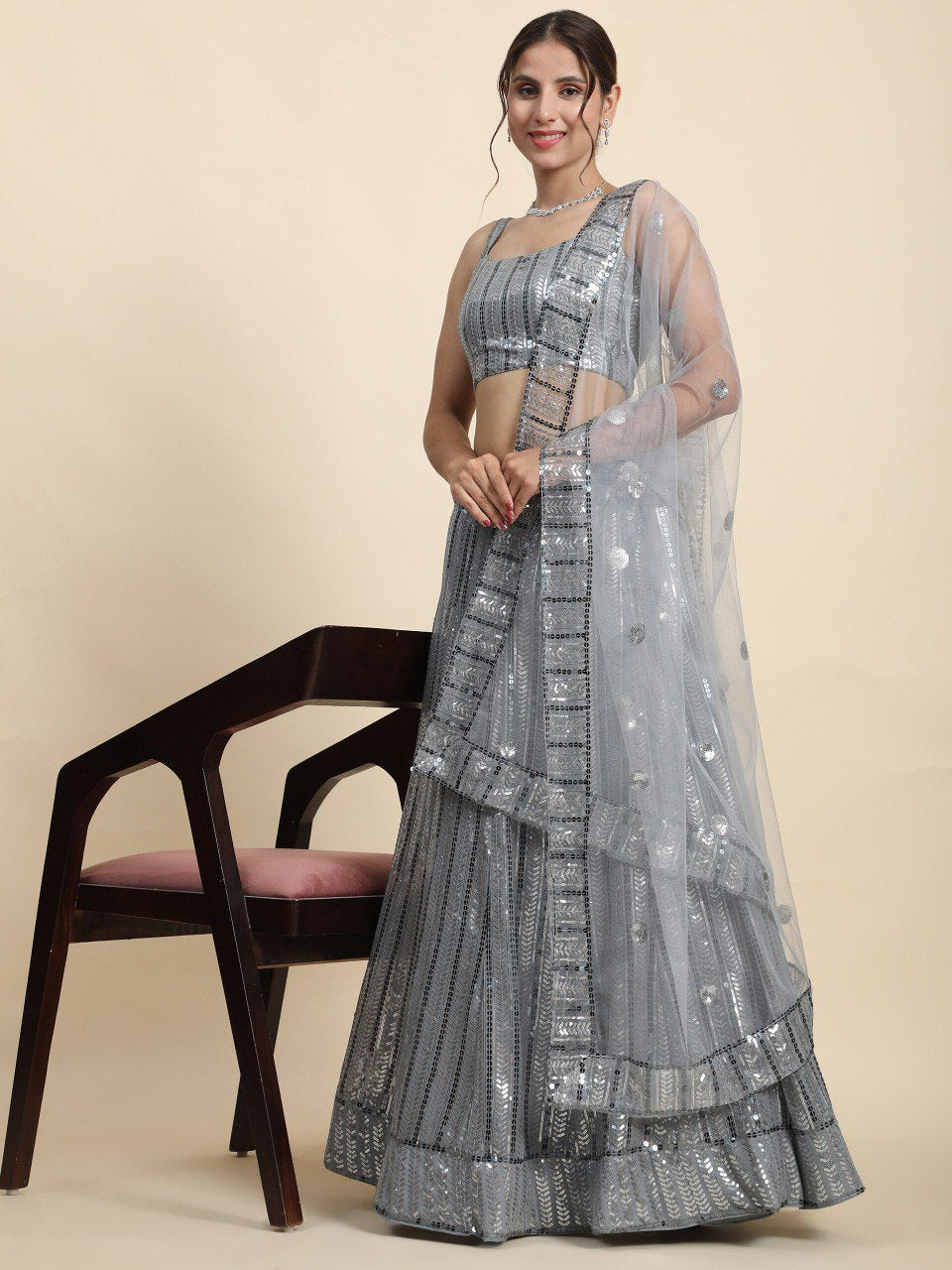 Premium Faux Georgette Sequin Embroidery Lehenga Choli Set
