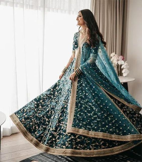 Premium 9000 Velvet Embroidered Lehenga Choli Set with Sequins & Coding Work