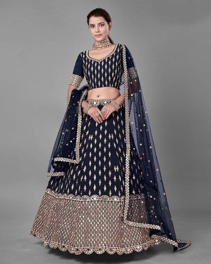 Premium Italian Silk Lehenga Choli with Thread & Paper Mirror Embroidery