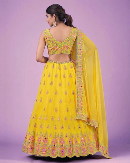Radiant Yellow Faux Georgette Lehenga Choli Set