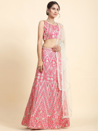 Elegant Pink Malai Satin Silk Lehenga Set