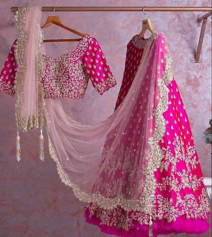 Elegant Taffeta Silk Satin Sequins Embroidered Lehenga Choli Set
