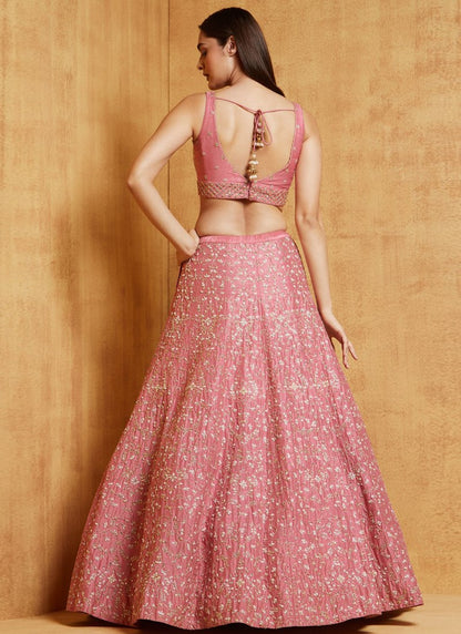 Premium Malai Satin Silk Embroidered Lehenga Choli Set