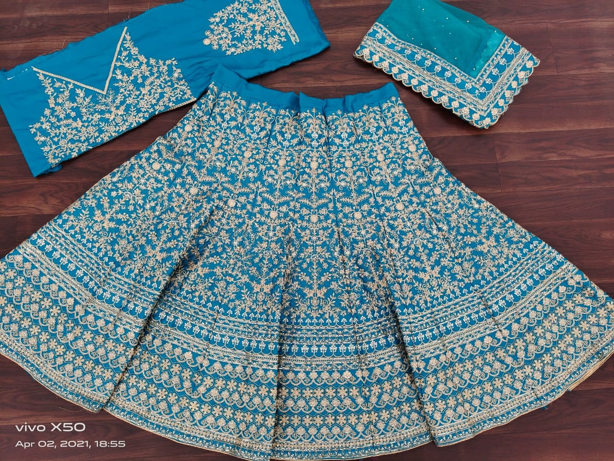 Elegant Malai Satin Embroidered Lehenga Choli Set