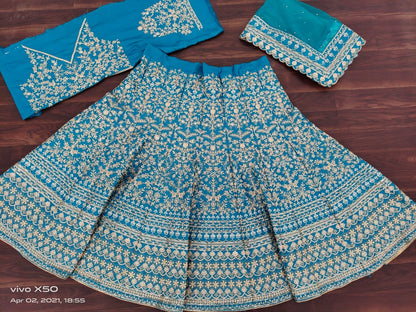Elegant Malai Satin Embroidered Lehenga Choli Set