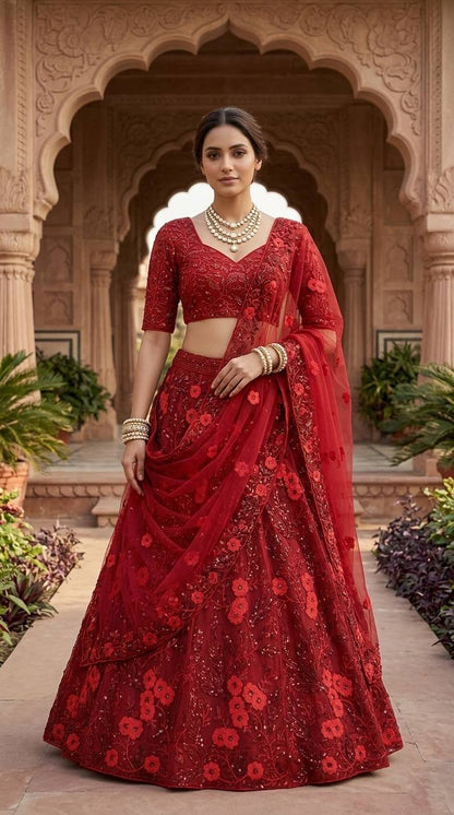 Premium Embroidered Butterfly Net Lehenga Choli Set