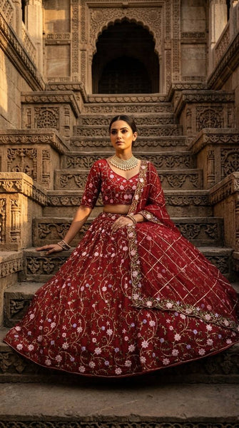 Premium Embroidered Sequins Soft Net Lehenga Choli Set