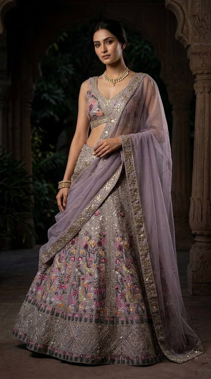 Royal Blue Satin Silk Lehenga choli Set