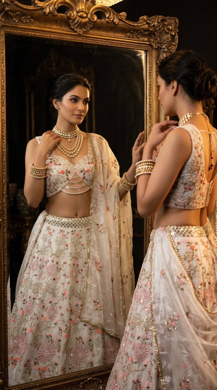 Elegant Tabby Silk Lehenga Choli with Pearl Sequins Embroidery