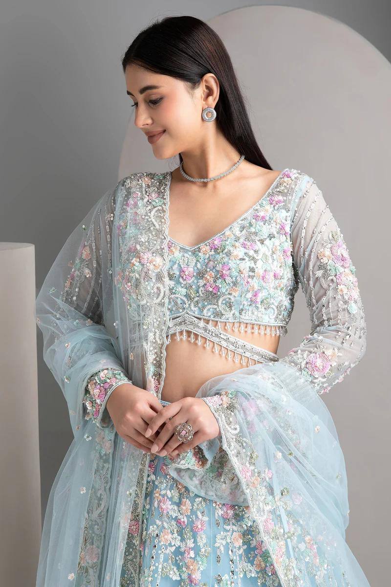 Premium Organza Silk Embroidered Lehenga Set