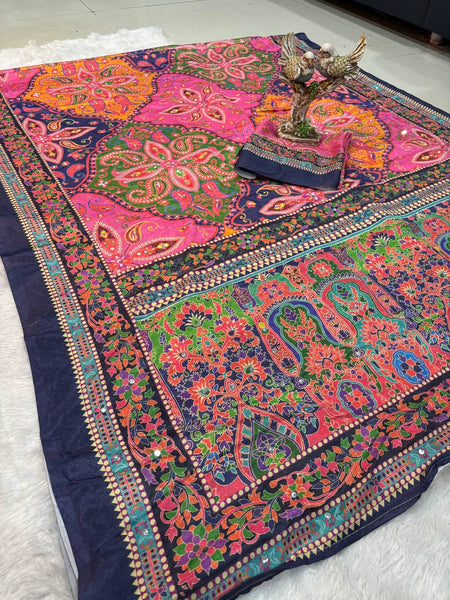 Ajrakh Print Mirror Work Chinnon Saree
