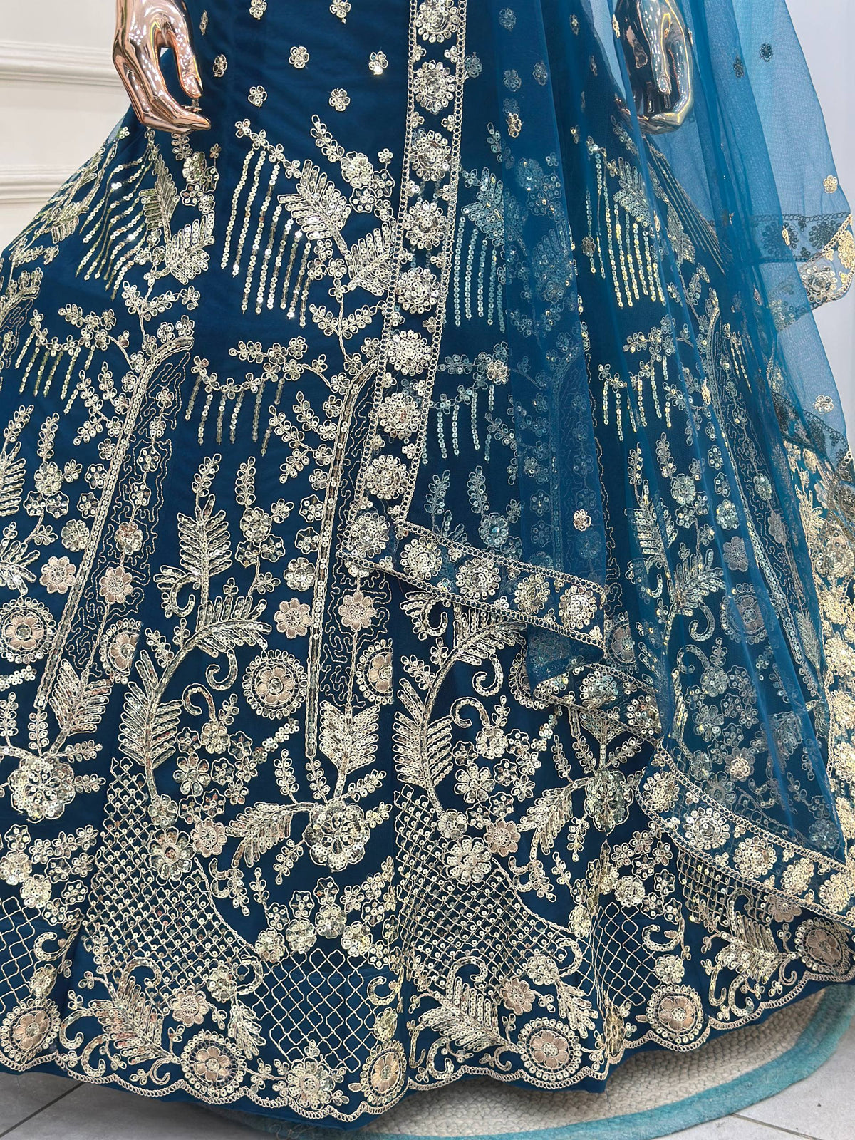 Designer Butterfly Net Lehenga Choli with Sequins & Cording Embroidery Work | Semi-Stitched Wedding & Party Wear Lehenga