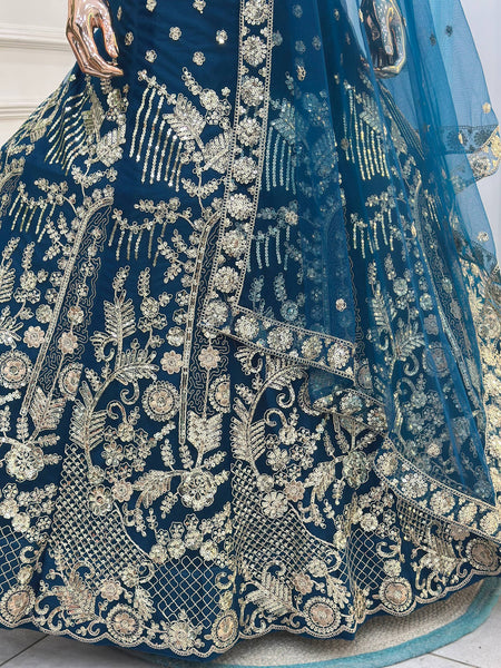 Designer Butterfly Net Lehenga Choli with Sequins & Cording Embroidery Work | Semi-Stitched Wedding & Party Wear Lehenga