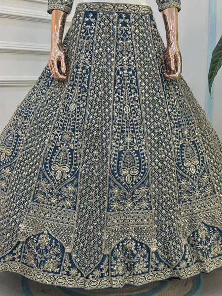 Blue Color Net Wedding Lehenga Choli