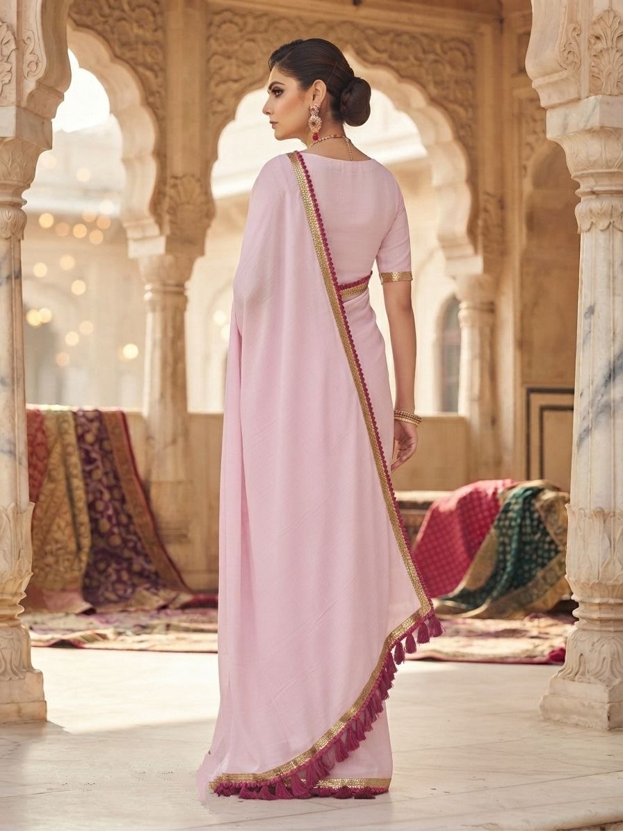 Pink Color Rich Cotton With jalar Saree