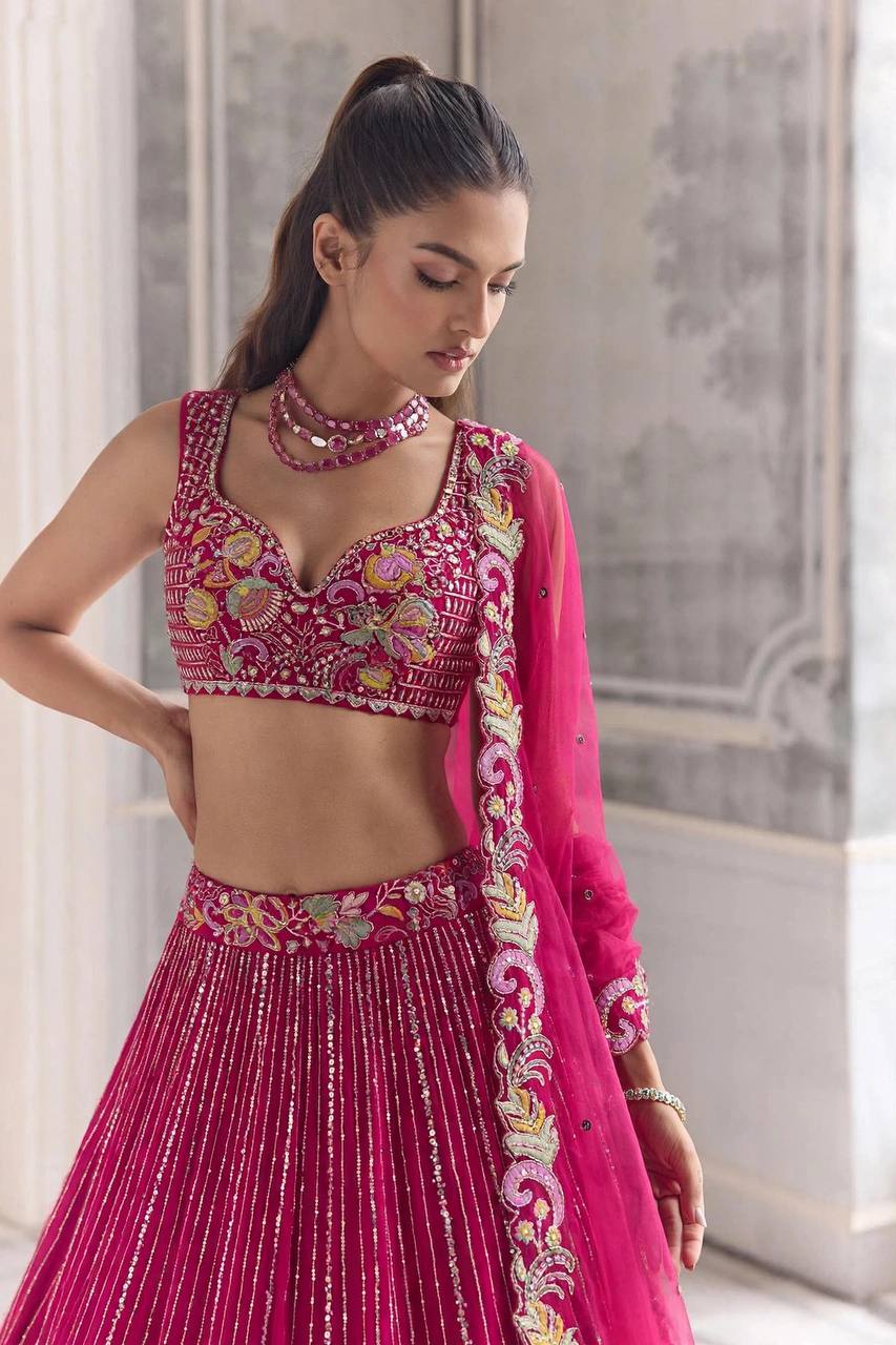 Premium Barfi Silk Coding Sequins Embroidery Lehenga Choli Set